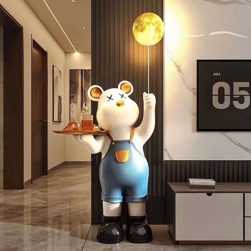 Strap Bear Large Ornament for Living Room, High-end Decoration for Children's Room and Bedroom TV Cabinet, Can Light Up