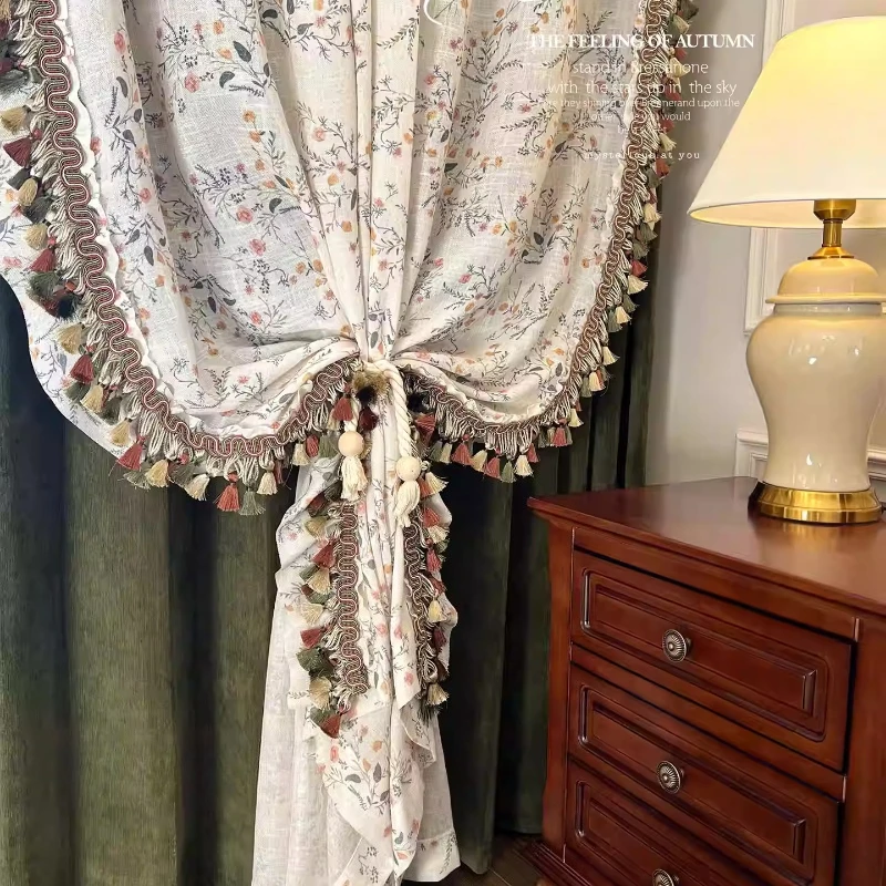 Retro Diffuse Linen Sheer Curtain, New High-End American Gauze Curtain for Living Room Bedroom Window Decor Rideaux Voilage