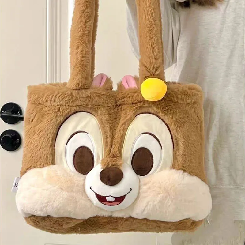 Kawaii Cute Disney Chipmunk Chip Dale Plush Doll Shoulder Bag Large Capacity ins Cartoon Pine Cone Pendant Tote Gift for Girls