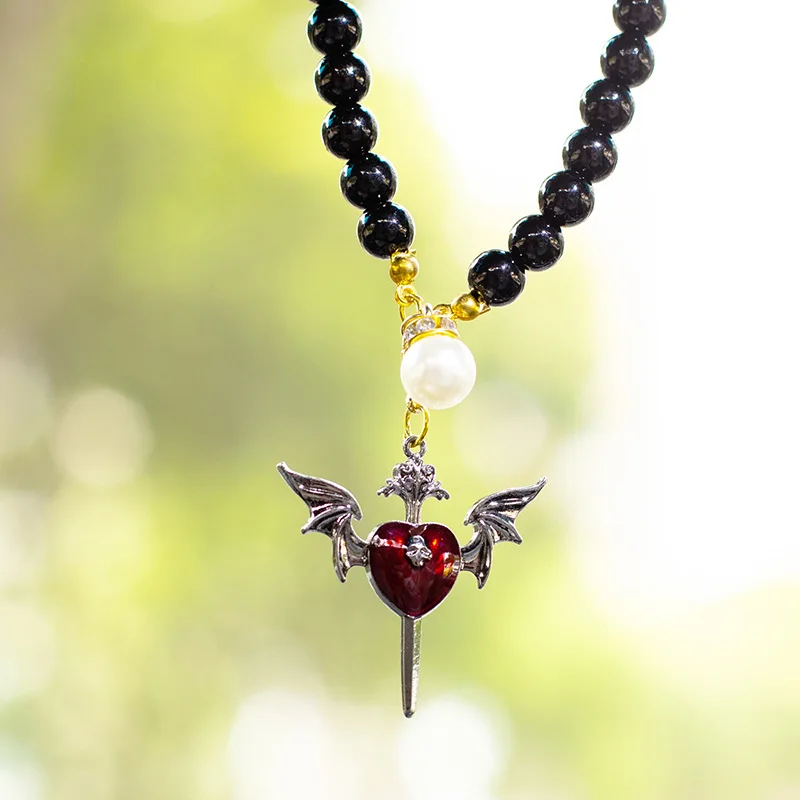 

Dark Pearl Chain Cross Car Rearview Mirror Pendant Personalized Interior Decoration