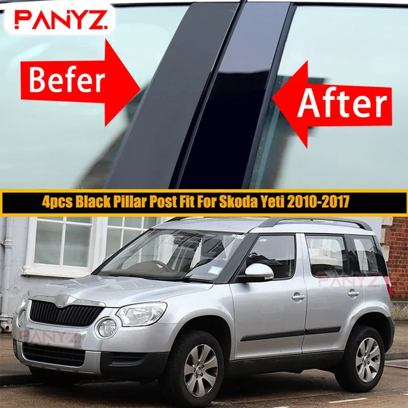 Autocollants de couverture de garniture de porte, autocollants de décoration noir brillant adapté pour Skoda Yeti 2010 2011 2012 2013 2014 2015 2016 2017