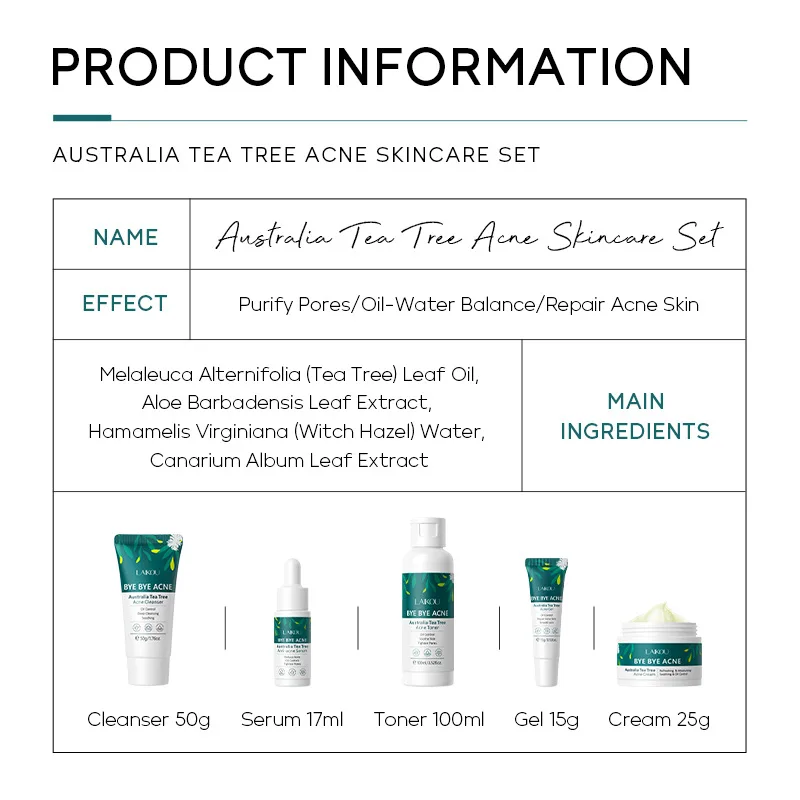 مجموعة LAIKOU Australia Tea Tree Acne Skincare المكونة من خمس قطع (منظف، تونر، مصل، جل، كريمي)، للبشرة الدهنية والمعرضة لحب الشباب #5