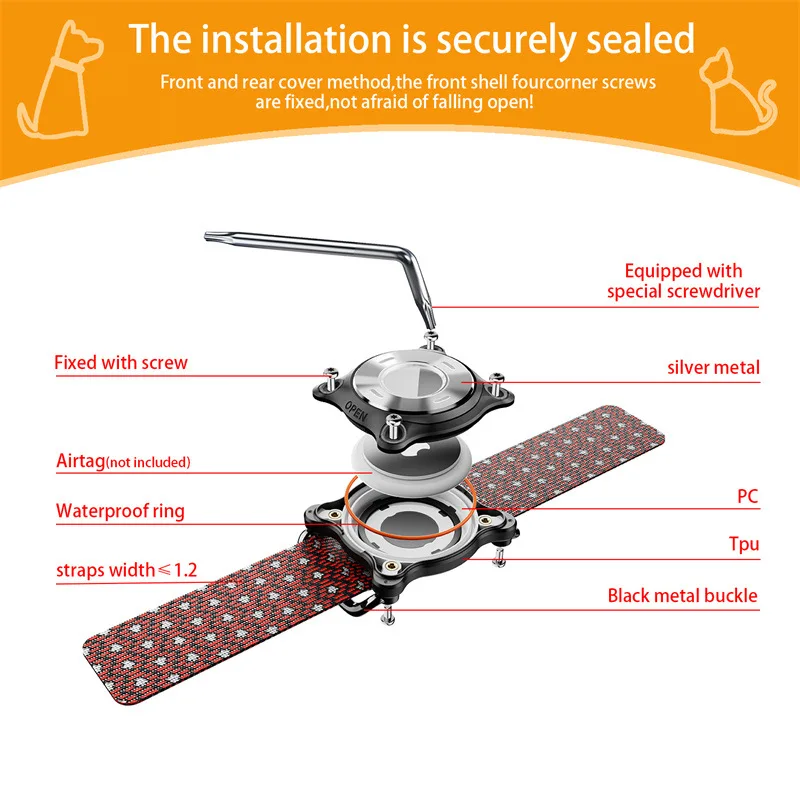 Eayburst AirTag Holder for Dog Cat Collar Airtag Case with Metal Buckle Aluminum Sheet Waterproof Cover for Apple Air Tag Collar