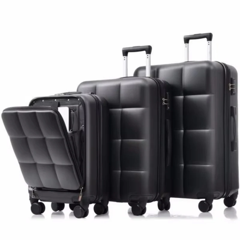 Deluxe three-piece luggage set with USB port, 20-inch, ABS hard-shell universal wheel with cup holder, fabric and PP material