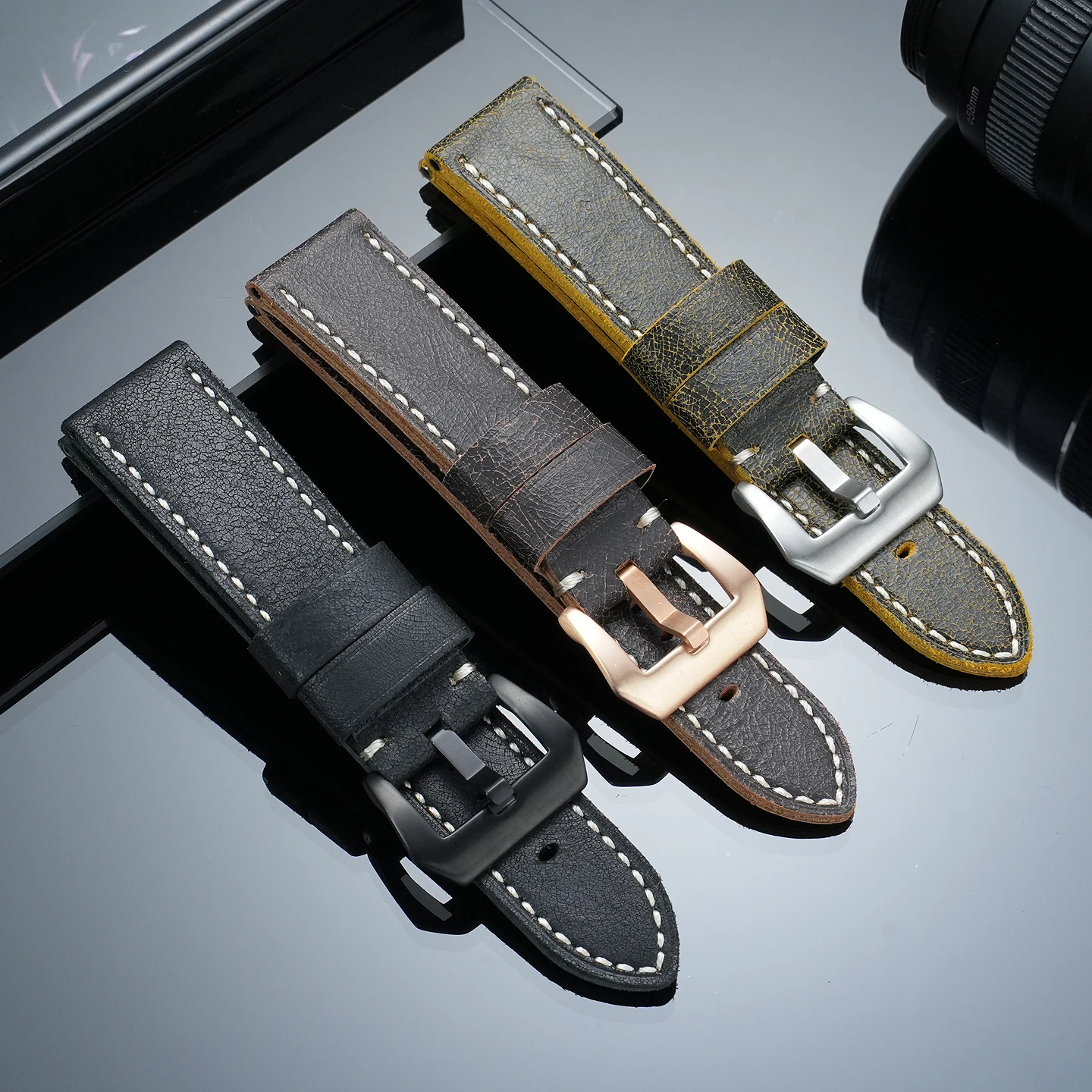 Men's Vintage Cracked-Look Genuine Leather Watch Strap for Panerai PAM111, PA448, PAM441, 312 Luminor Submersible, 24/26mm