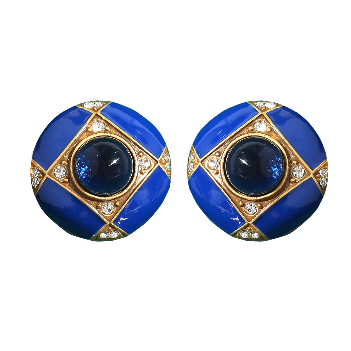 

Vintage Enamel Royal Blue Earrings Stud For Woman Round Gold Color Geometry Luxury Designer Jewelry Party Accessories 2026 New