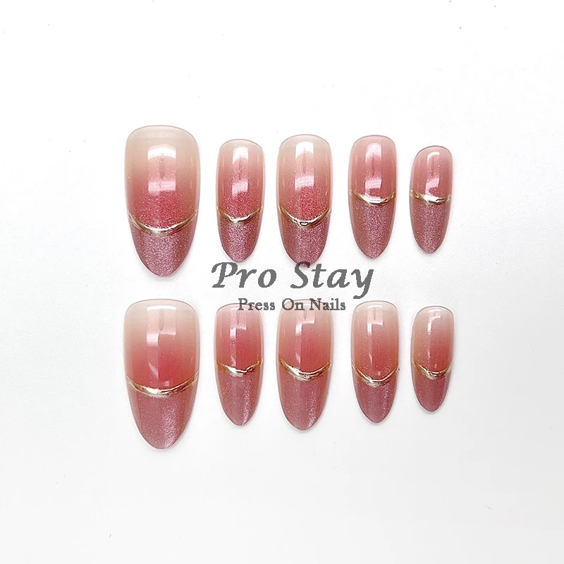 10pcs Pink Almond French  Handmade Press on Nail with Silver 3D Pearl Bow Flower Pattern Reusable Full Cover Tips for Women - Image 6