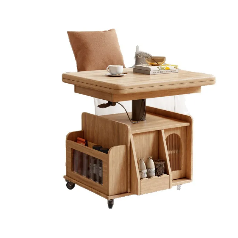 

Solid wood lifting coffee table mobile cart tea table folding dining dual-purpose tea multi-functional living room