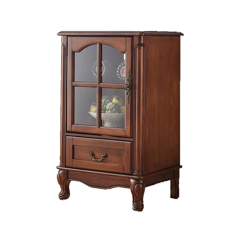 

American solid wood wine cabinet living room single door simple storage tea small side short cabinet