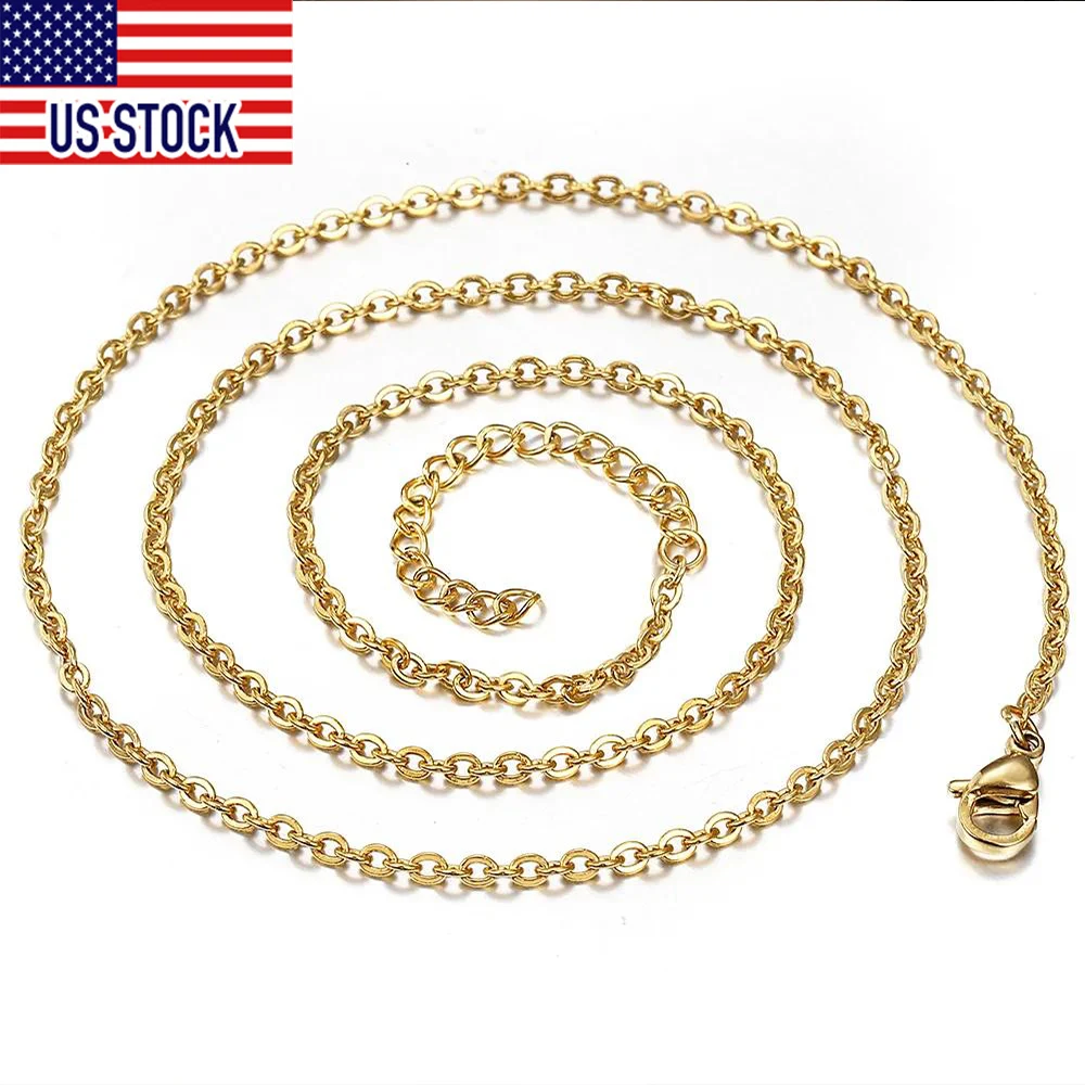 2mm Necklace Choker for Women Girls Stainless Steel Rolo Cable Link Chain Gold Color Jewelry Extension Link Dropshipping DKN641