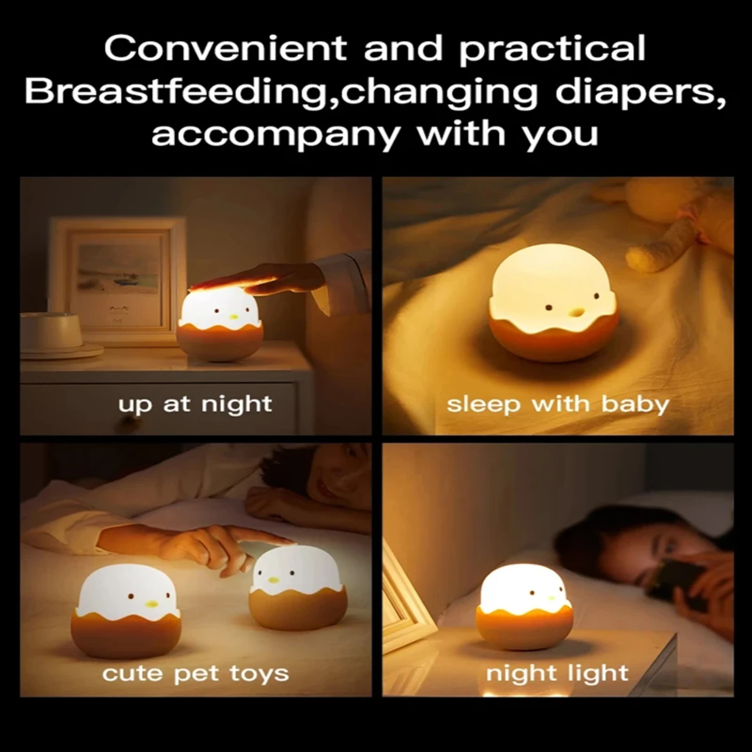 Veilleuse de poussin en coquille d'œuf d'animal LED pour enfants, lampe de chevet aste par USB, fonctionnelle et mignonne, douce et réglable, nouveau