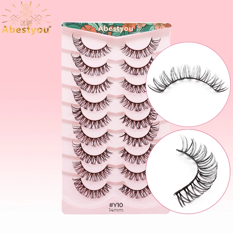 Abestyou14mm 9pairs 3d Russian Volume D Curl Fish Tail Shape Individual Cluster Full Strip Faux Mink Lashes Extension Lash Box