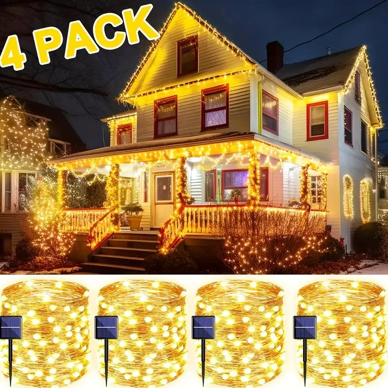 

4 Pack Solar Fairy Lights 420FT 1200 LED Outdoor Twinkle Light 8 Modes Waterproof Silver Wire String Lights for Christmas Decor