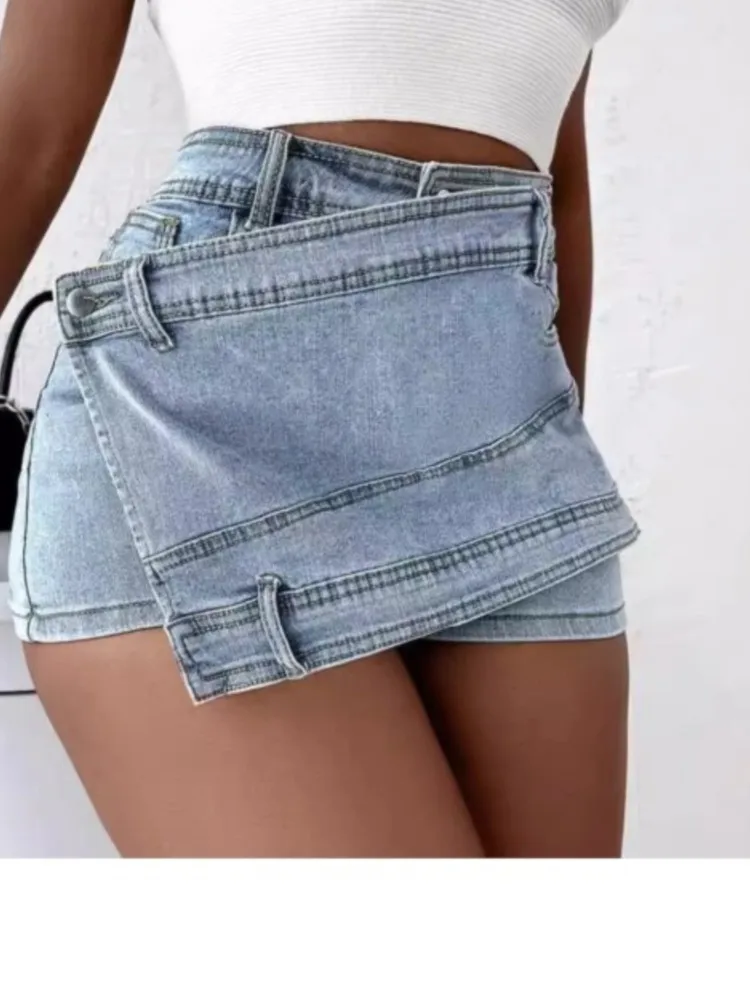 2026 Y2k Clothing Jean High Waist Shorts Woman Short Vintage Hot Girl Style Irregular Package Hip Solid Color High Street Casual