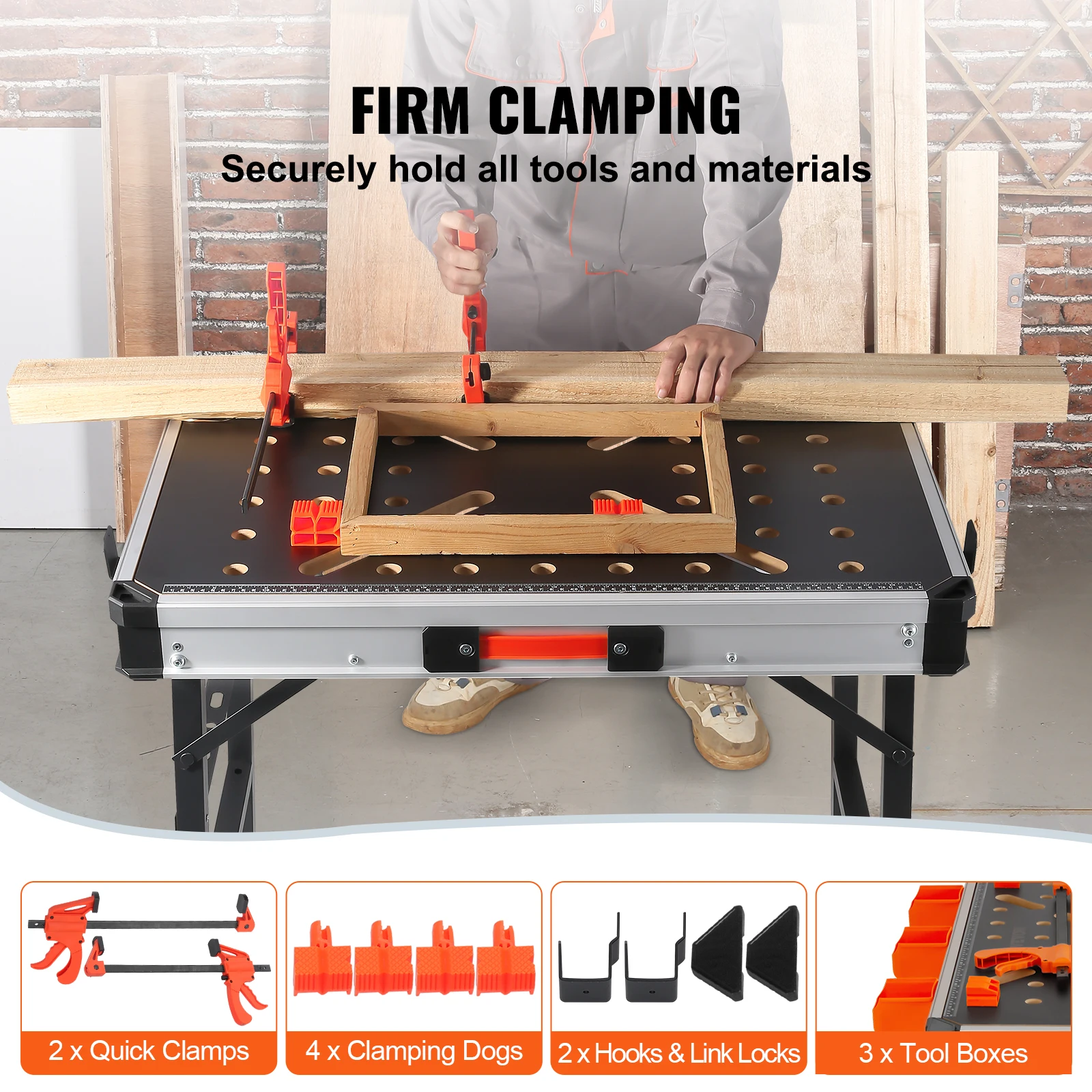 VEVOR Folding Work Table 1000LBS Load Capacity Multifuctional Portable Workbench & Versatile Sawhorse for DIY Woodworking Use