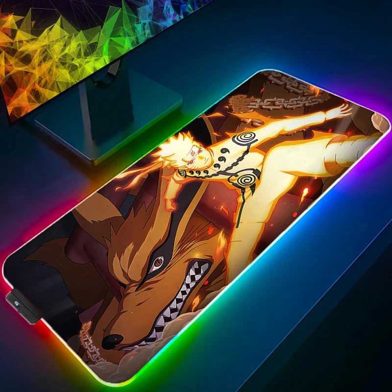 RGB Mouse Pad NARUTO Uzumaki Naruto Lockedge Backlight Gaming Accessories Computer Gamer Keyboard LED Mouse Mat Desk Mousepad