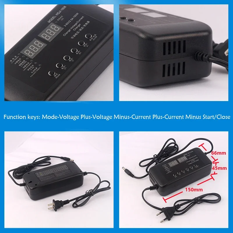 Adjustable Power Adapter Charger 3V-60V 150W With Display Screen Chargers 2.8V 14V 28V 36V 48V 56V 60V Li-ion battery Charge