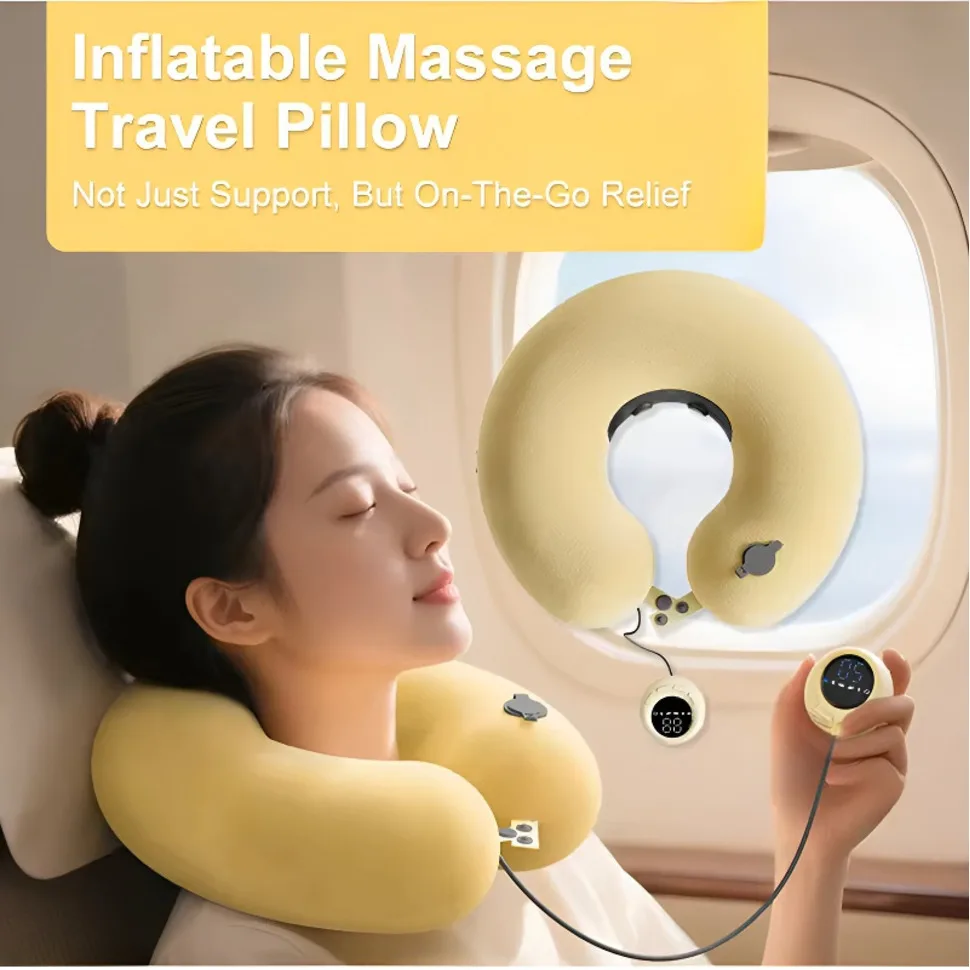 

Portable Inflatable U-shaped Neck Pillow Massage Pillows Travel Camping Lunch Break Office Nap Neck Support 6 Modes/15 Levels