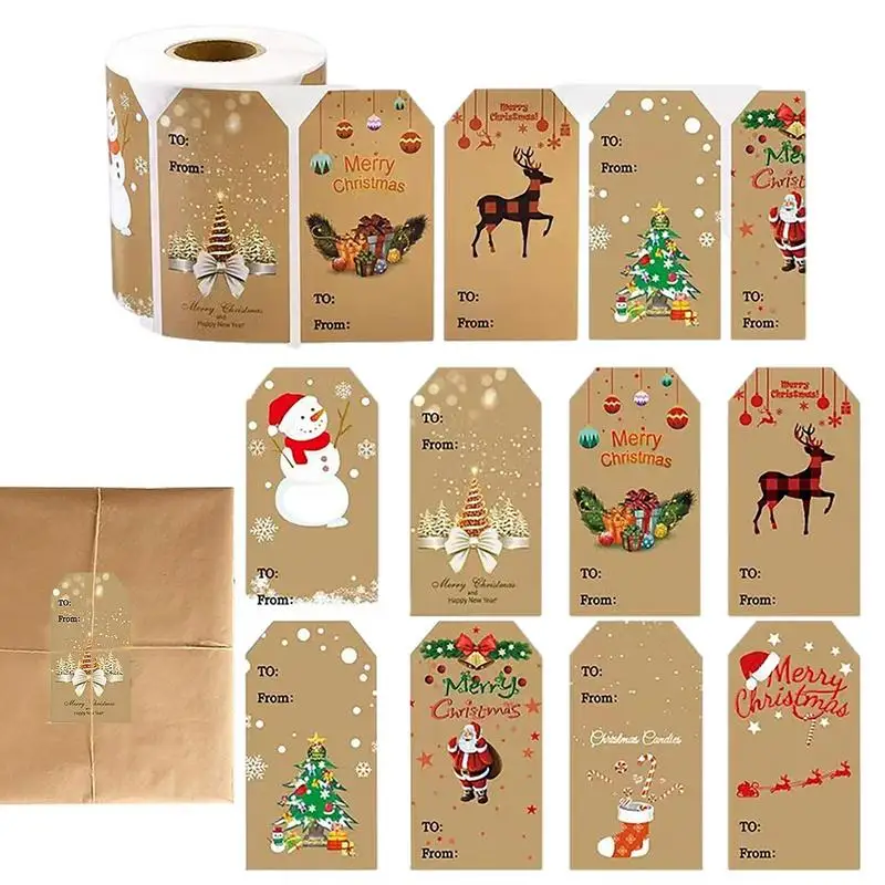 Christmas Gift Stickers Labels 300 Pcs Adhesive Merry Christmas Labels Roll 8 Designs Rectangular Special Shape Christmas Tags