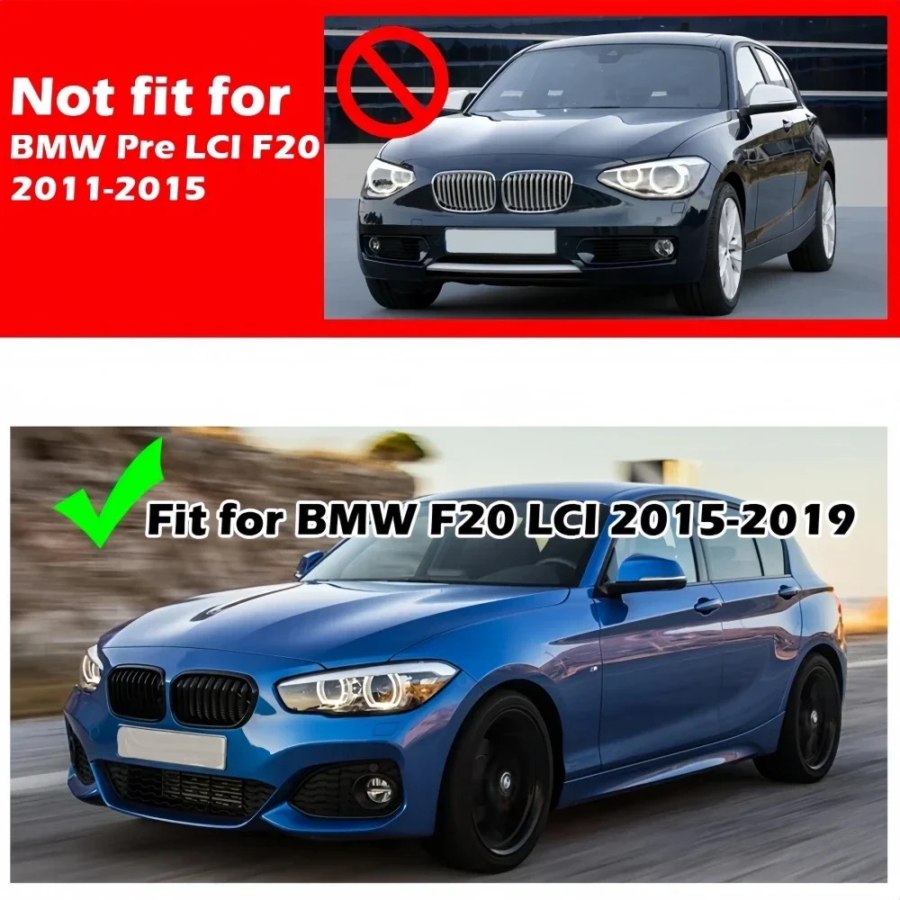 المصد الأمامي الكلى لامع أسود مصبغة تجميل سباق غطاء الشواية لسيارات BMW 1 Series F20 F21 LCI 2015-2019 120i 125i 135i #5