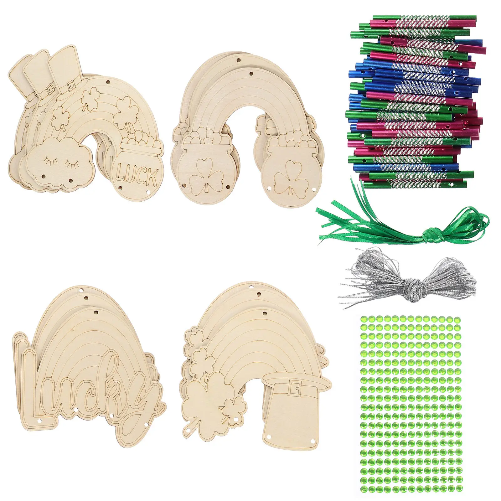 1Set Wooden Wind Chime Kit Unfinished DIY Craft Spring Garden Decoration Children's Painting Creative Handcraft Supply