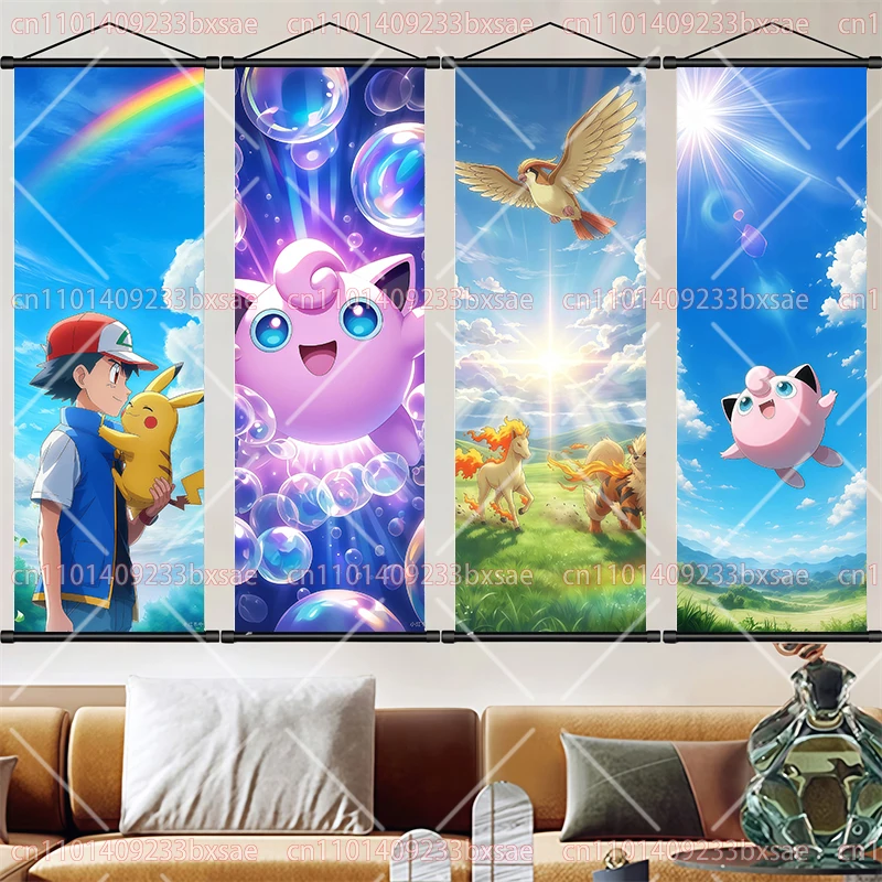 Pokémon Scroll Painting Pikachu Psyduck Eevee HD Poster Fan Exclusive Wall Decoration Hanging Painting Children's Holiday Gift - view 3