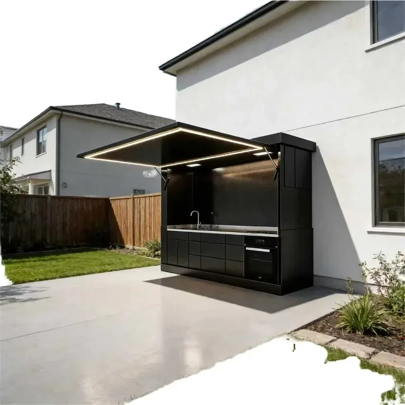 Modular Stainless Steel Acrylic Modern Outdoor Integrated Kitchen All-in-One BBQ Cooking Station Sink Faucet Hinge Drawer Slide