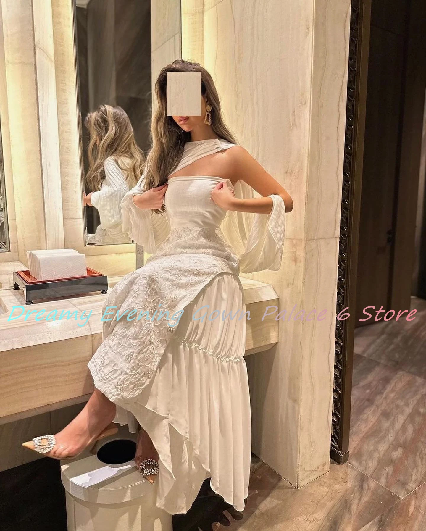 Customized  Fashion Chiffon A-Line Evening Dress High Quality Floor Length Strapless vestidos para mujer Custom Size image 4