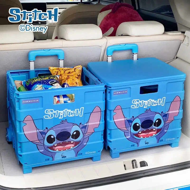 Disney Stitch รูปแบบการ์ตูนสร้างสรรค์น่ารักใหม่กล่องเก็บของความจุขนาดใหญ่อเนกประสงค์แบบพับได้แบบพกพา