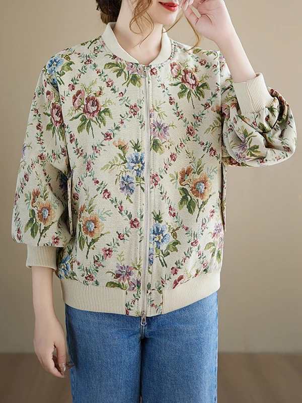 

Женская бейсбольная куртка Ele Retro Sle с цветочной вышивкой, картина маслом, универсальная осенне-зимняя верхняя одежда