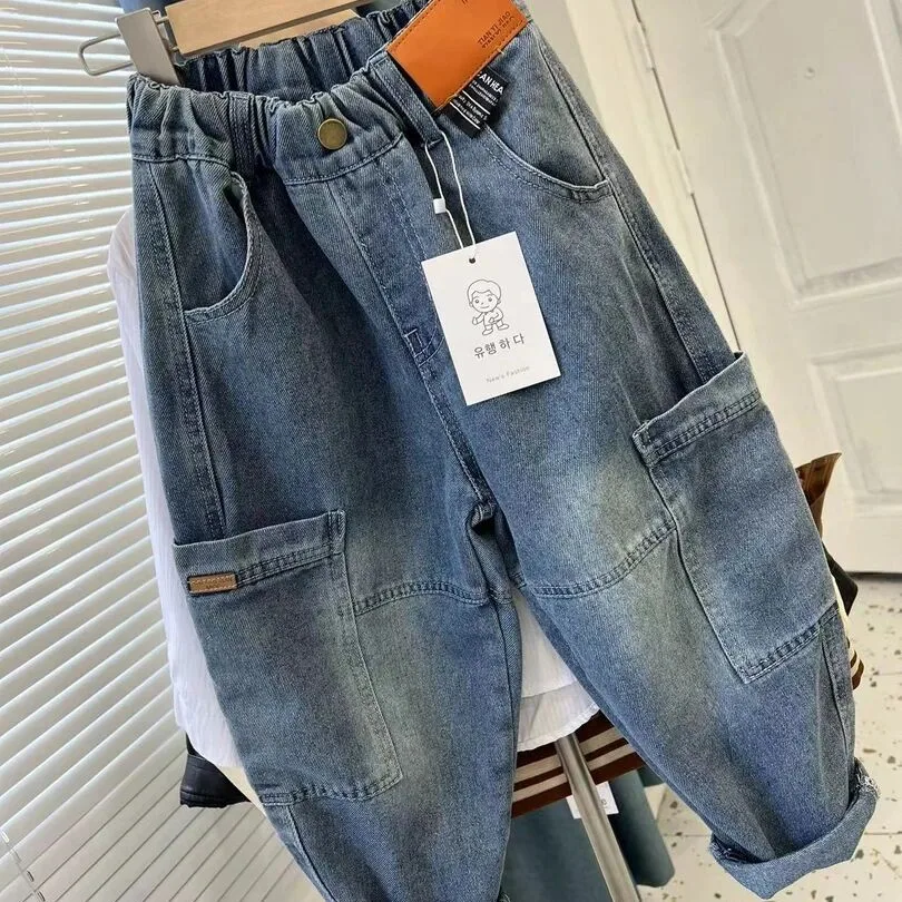 

Spring New Boys Loose Jeans Korean Edition Kids Casual Pants Children's Casual Fashion Trendy Versatile Trousers