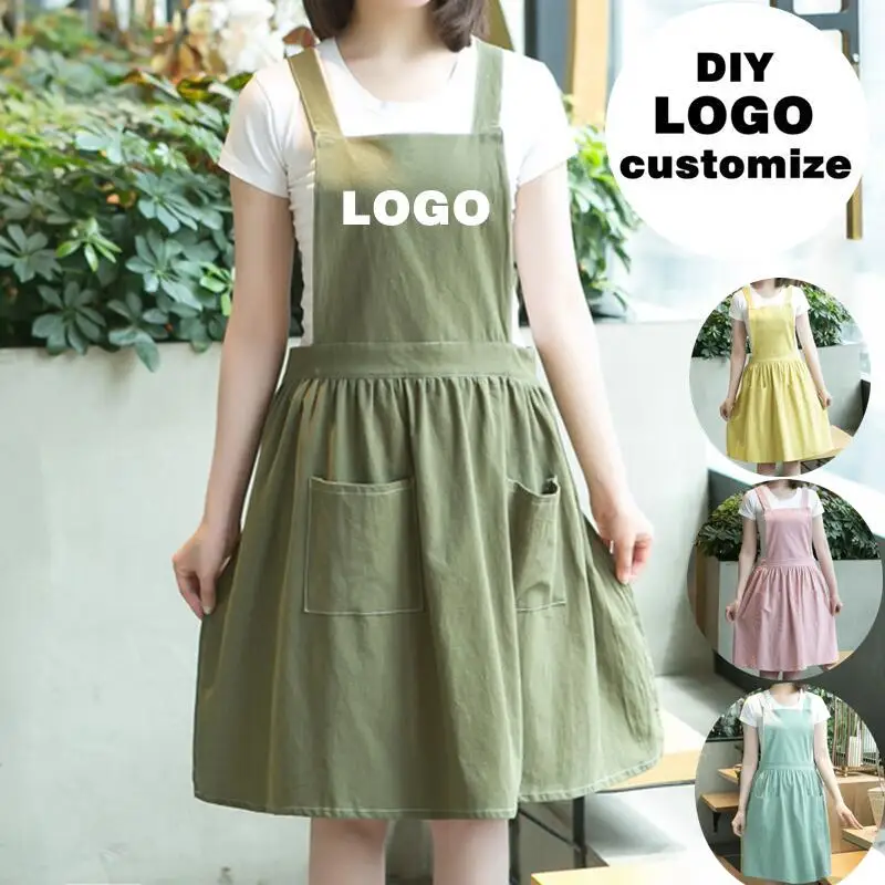 Nordic Style Women\'s Skirt Waist Beautiful Dress Series Custom Apron Logo Restaurant Cafe Home Kitchen Cotton Korean Version