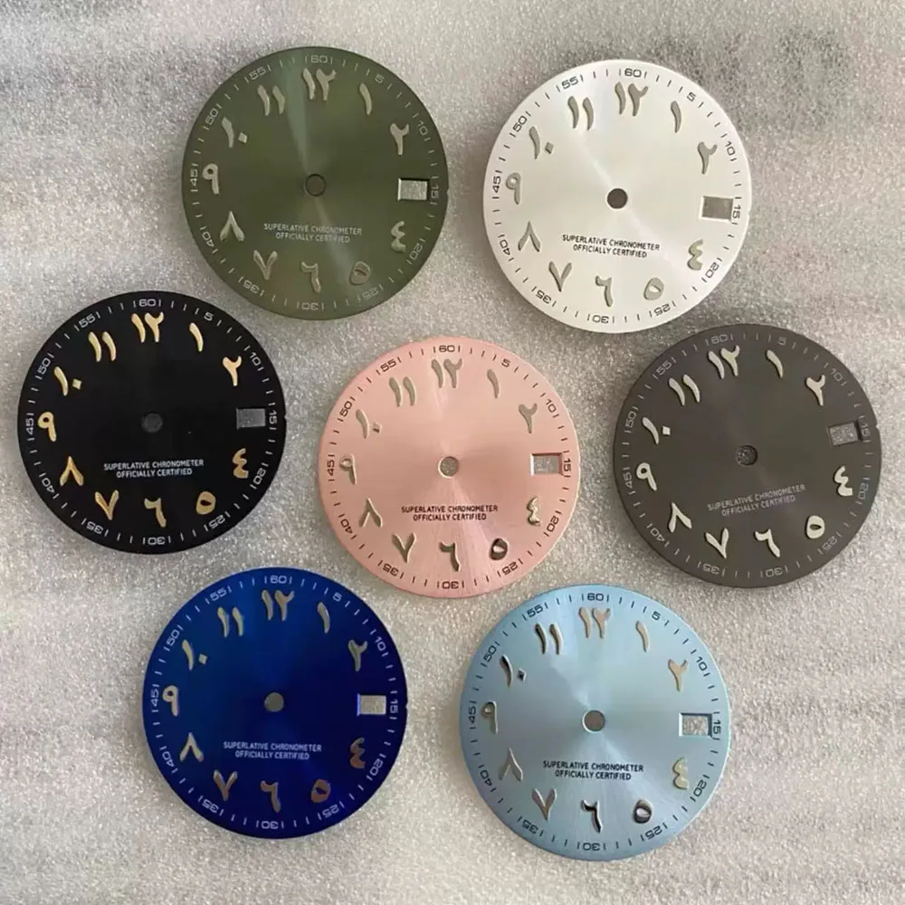 28.5mm NH35 S Logo Dial Olive Green Chocolate Brown Arabic Dial for NH35 Movement Rose Gold Hands NH35 Date_Just S Dial Watchmod