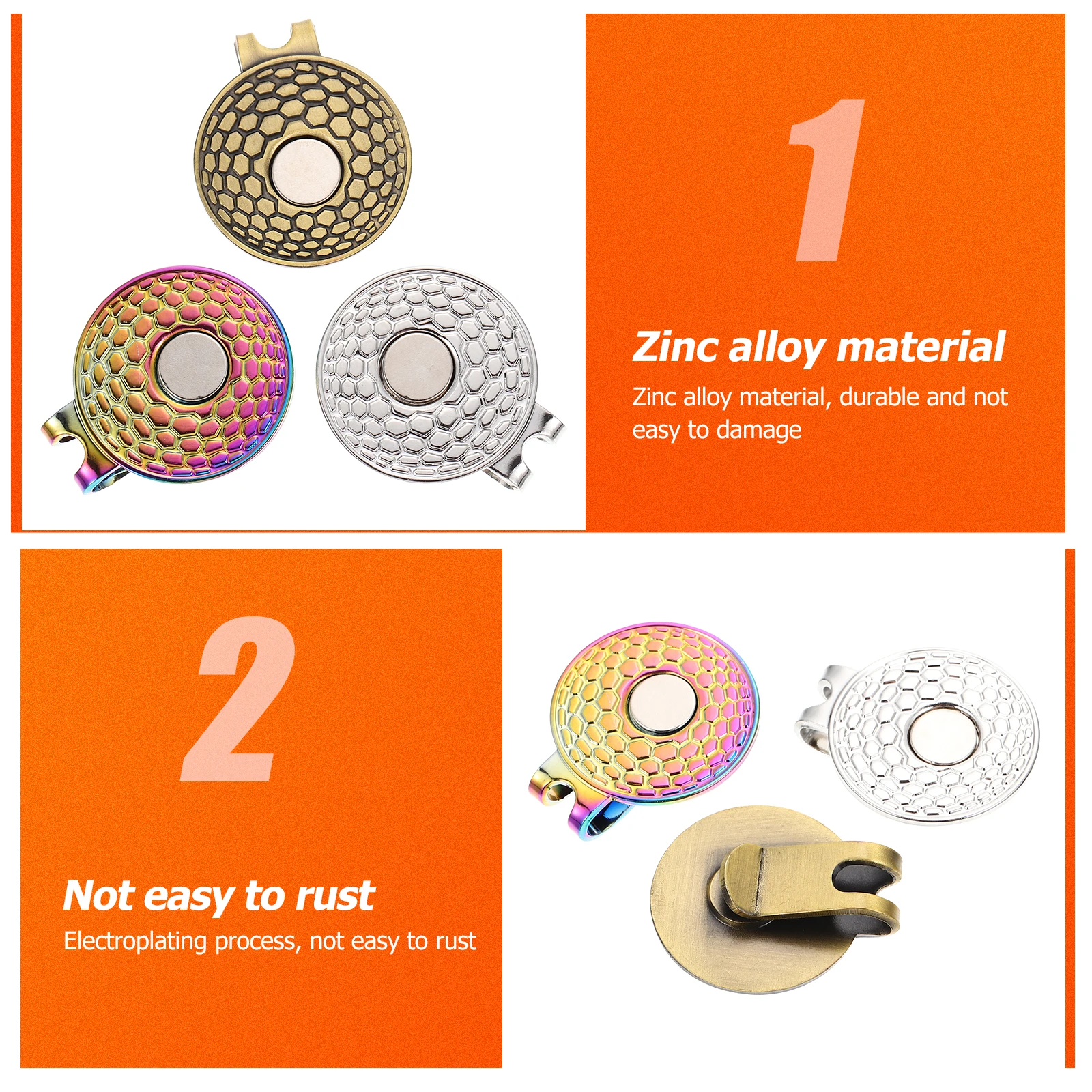 

3pcs Portable Golf Ball Markers Delicate Hat Clips Anti-Rust Lightweight Zinc Alloy Golf Accessories For Visors Hats Clubs