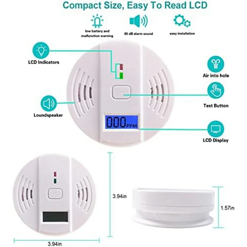 Detector de monóxido de carbono, alarma de monóxido de carbono para el hogar, almacén