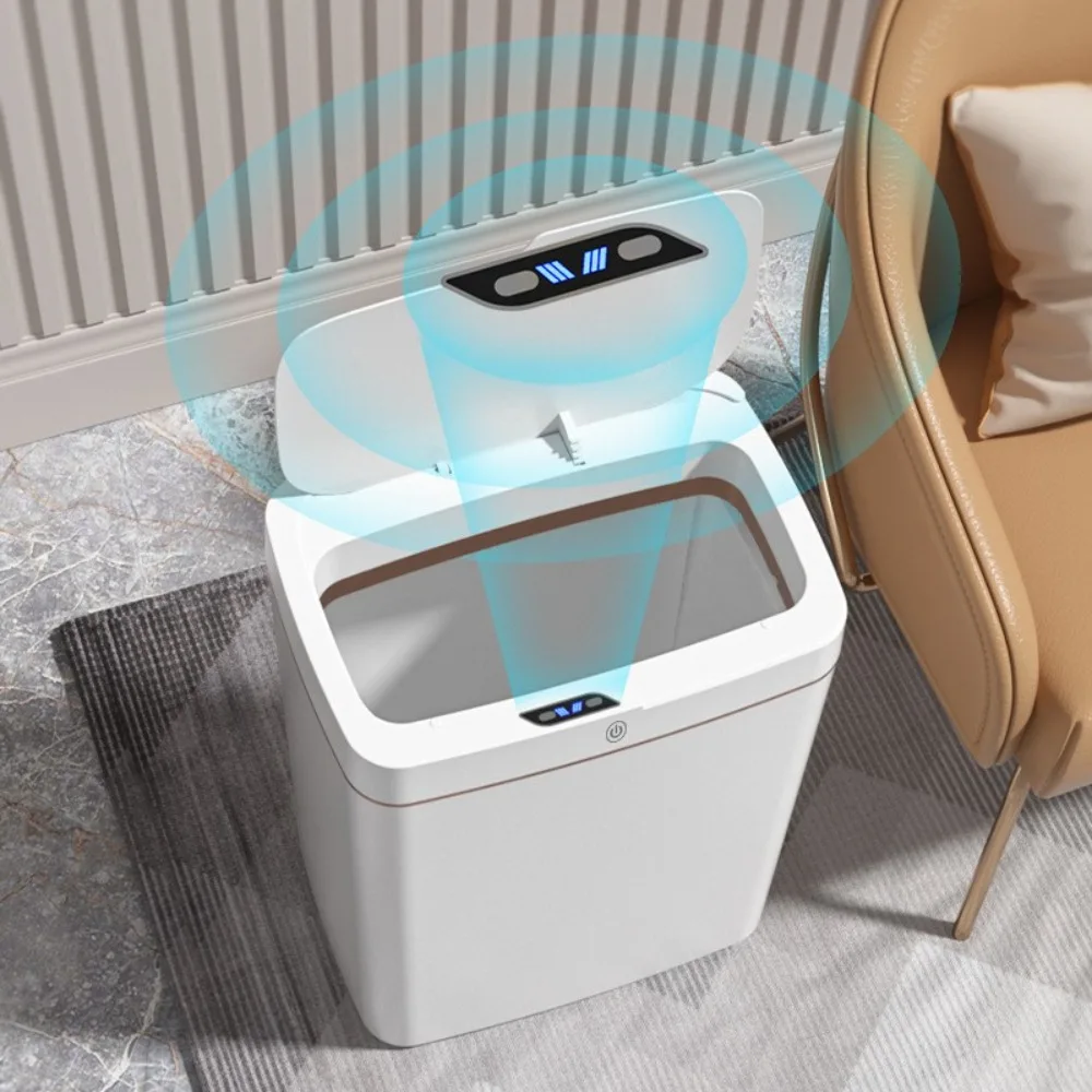 Smart Bathroom Trash Can Automatic Bagging Electronic Trash Can White Touchless Narrow Smart Sensor Garbage Bin Smart Home 15L