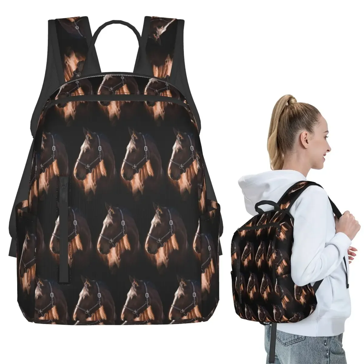 Brown Horse Herd Running Galloping Animal Lovers Humor Backpack Student BookBag Kids School Bag Laptop Shoulder Bags Boys Girls