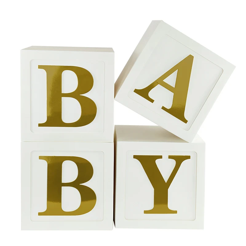 

8Pcs/Set Baby Shower Boxes White Gold BABY Balloon Boxes Letter Box 1st Birthday Party Decor Baby Shower Gender Reveal Supplies