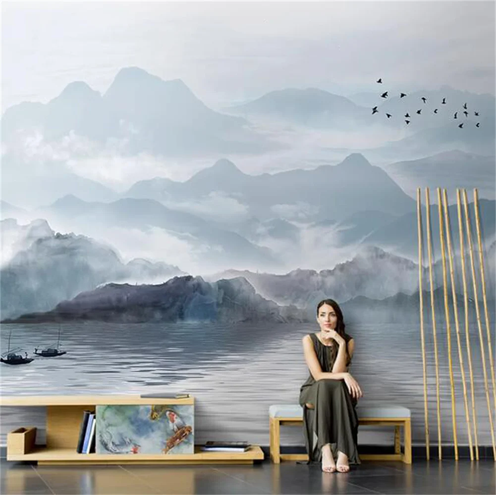

New Chinese ink 3d wallpaper TV background paneles de pared bedroom sofa living room mural hotel and homestay