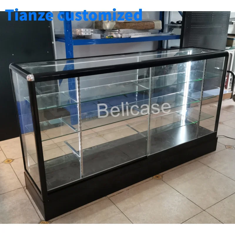 

(Customized) high quality 70 inch shop display counter smoke shop glass display showcase with lock