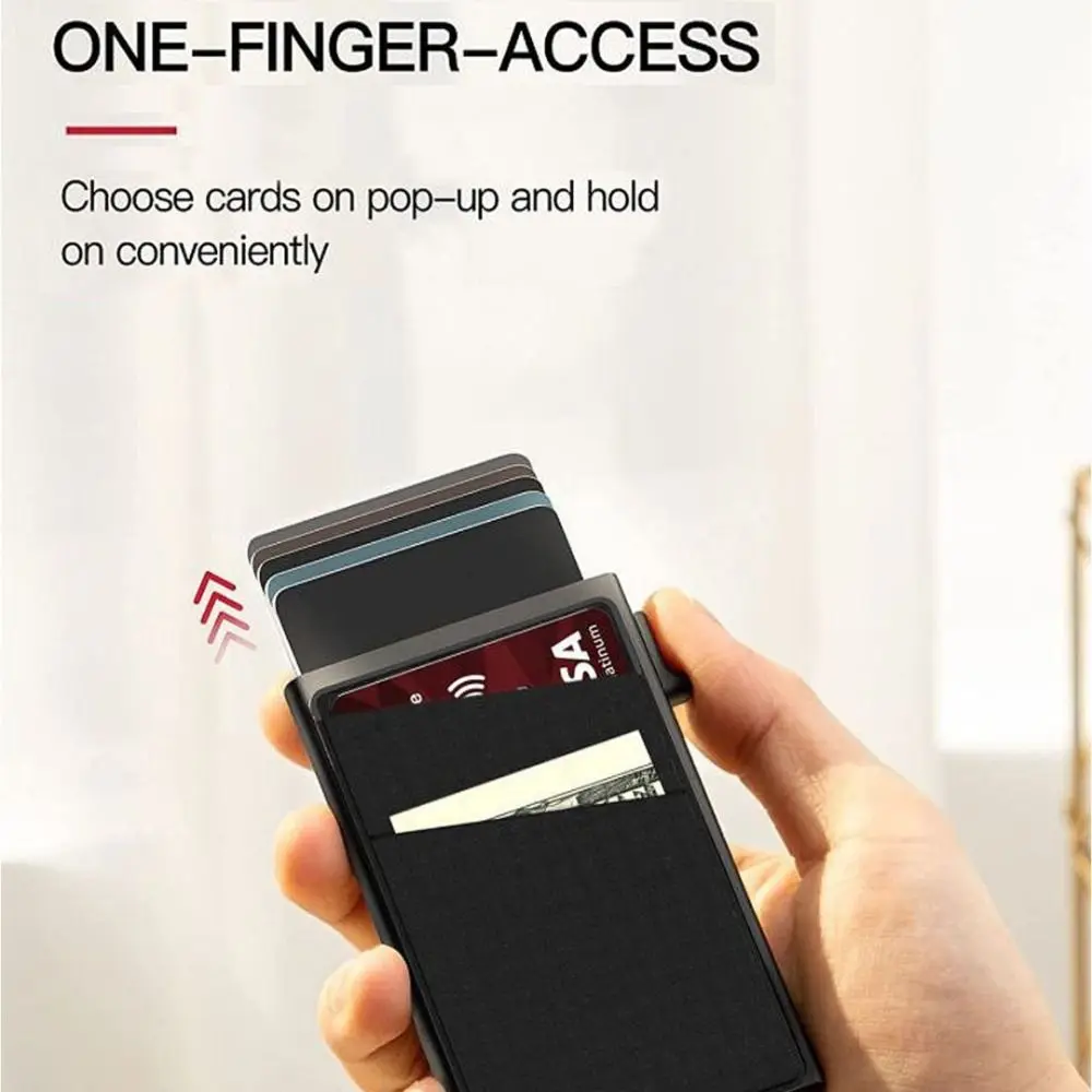 Tarjetero antirrobo RFID automático, interruptor de refuerzo de tornillo, diseño lateral, caja de tarjetas para hombre, parte inferior de caja de Metal