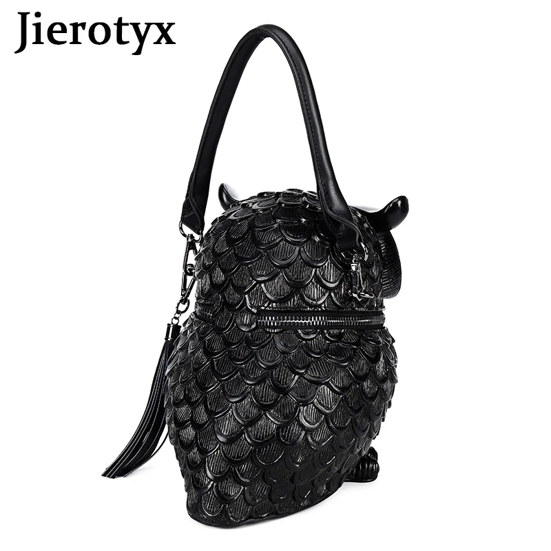 JIEROTYX Vintage komik çaydanlık şekilli çanta kadın Crossbody taş desen deri tek omuz çantaları gotik kişilik siyah