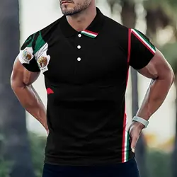 Flag pattern printed new men's long-sleeved casual T-shirt Mexico Germany USA men's original fashion printed short sleeves.