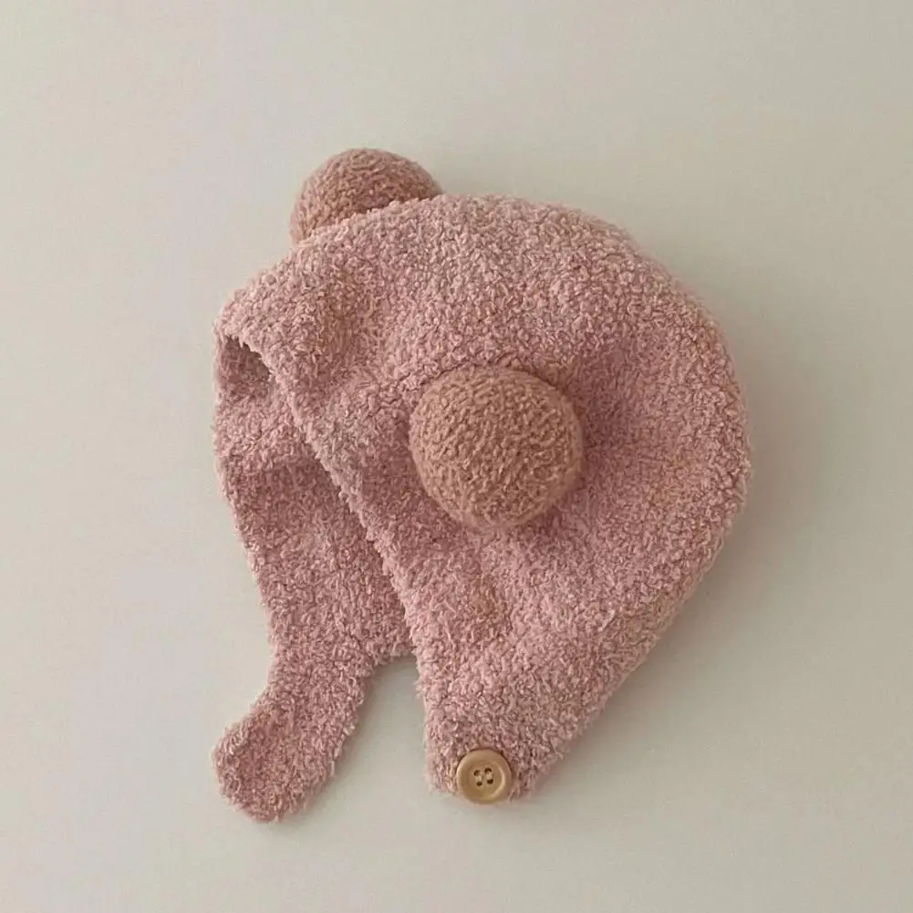 Children Acrylic Hat Children Winter Headwear Children's Bear Ear Winter Hat Solid Color Button Closure Cap Elastic for Kids