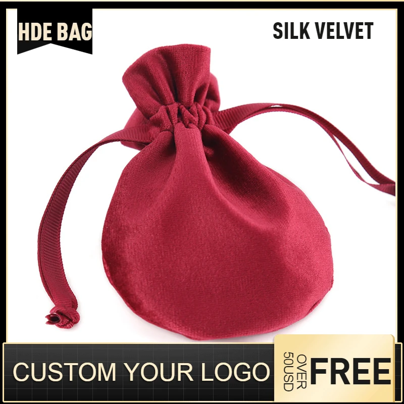 Round Bottom Drawstring Bags Soft Smoothly Silk Velvet Pouches Jewelry Antique Perfume Lipstick Packaging Bag Custom Logo