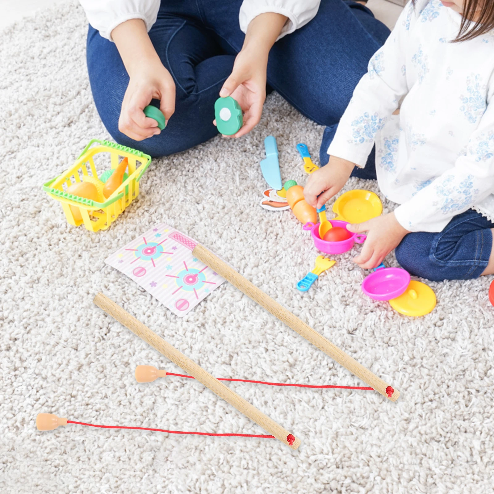 

6pcs Wooden Fishing Rod Toys Kids Educational Magnet Play Set Toddler Game Kindergarten Children Outdoor