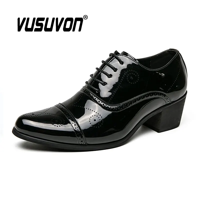 6CM Oxfords Formal Fashion Penny Loafers Casual Men Dress Shoes Classic Dress Lace-Up Black Causal Footwear Big Size 38-46 Flats