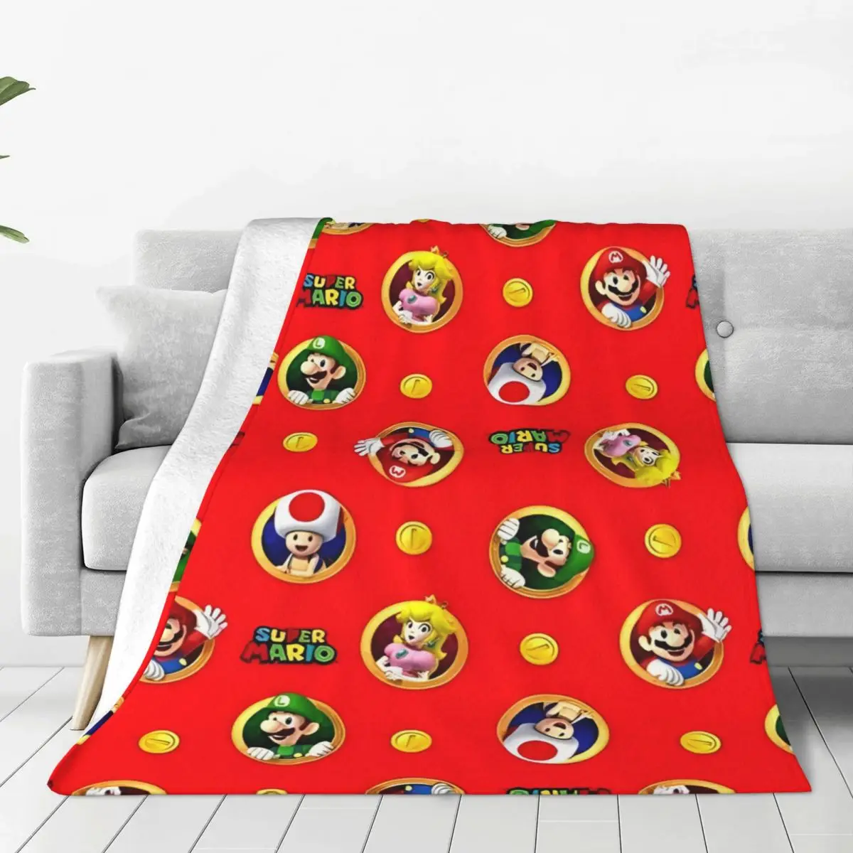 

Cartoon Marios Blankets Flannel Spring/Autumn Princess Peach Breathable Lightweight Thin Throw Blankets for Sofa Outdoor Quilt