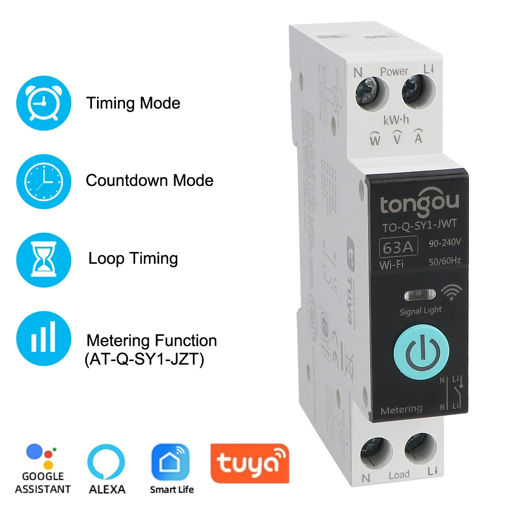 1p suporte casa controle de voz smartlife app temporizador módulo 63a acessórios para casa wifi interruptor disjuntor inteligente