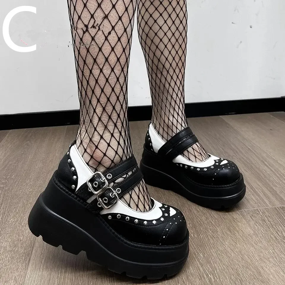 

Punk Style Motorcycle Thick Soled Women'S Boots With New Lace Up Sloping Heels And Color Matching Rivet High Heels Single Shoes